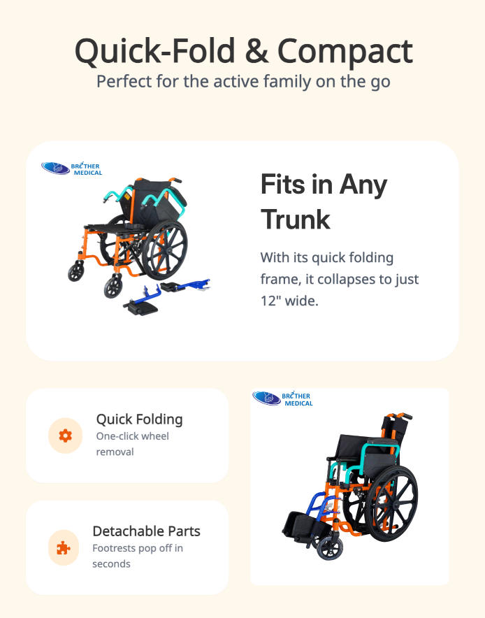 Hızlı Katlanır Pediatrik Tekerlekli Sandalye - Brother Medical
