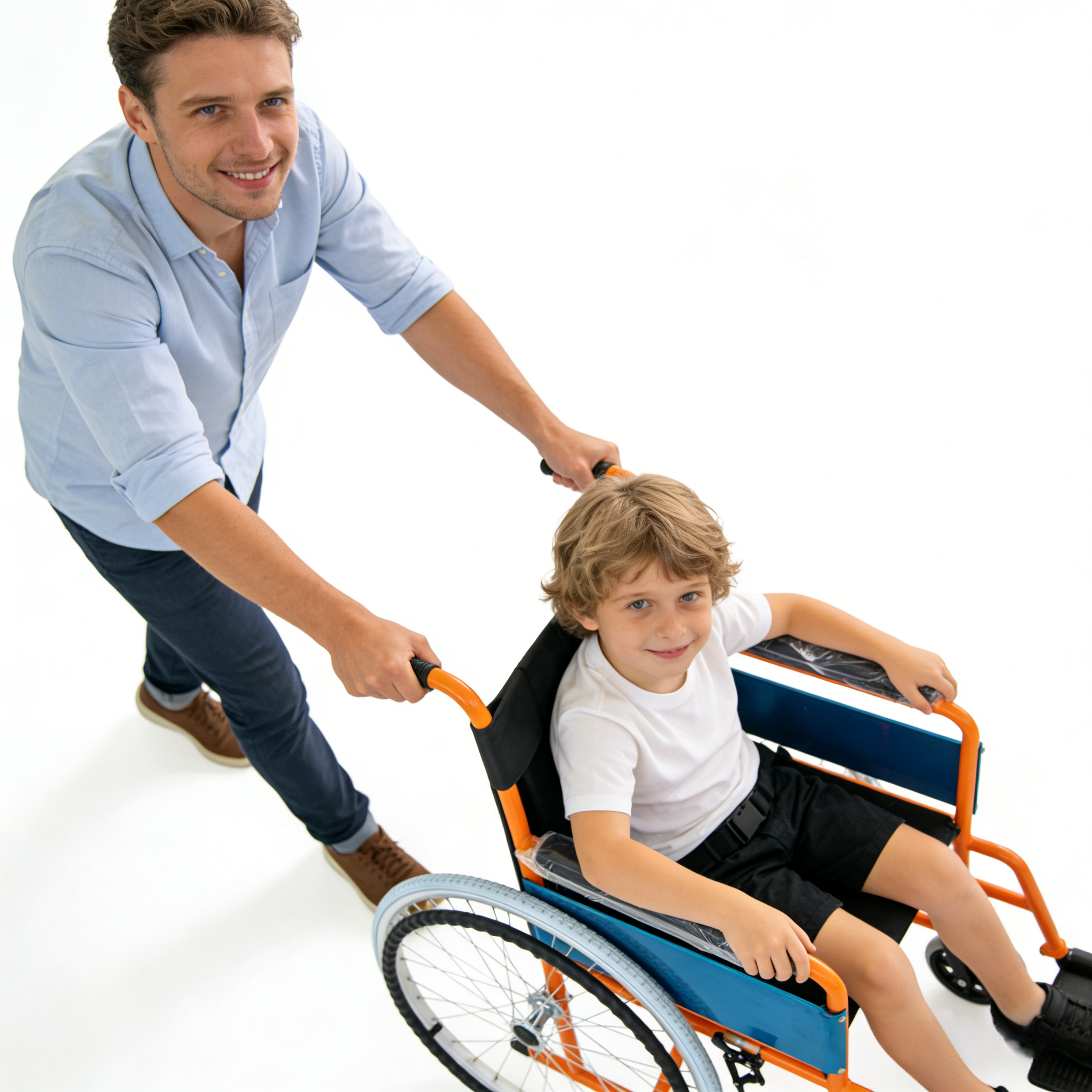 Pediatrik tekerlekli sandalye eğim g&uuml;venliği yokuş yukarı yokuş aşağı destekli hareket