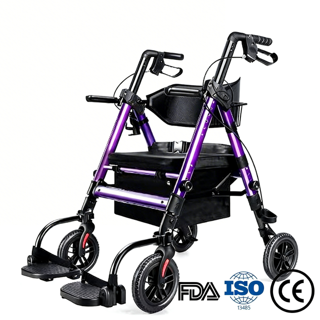 BME888 Ağır Hizmet Tipi 450lbs Kapasiteli Bariatrik 2'si 1 arada Rollator Taşıma Koltuğu, Geniş Yastıklı Koltuk ve Katlanabilir Ayak Dayama Yeri ile