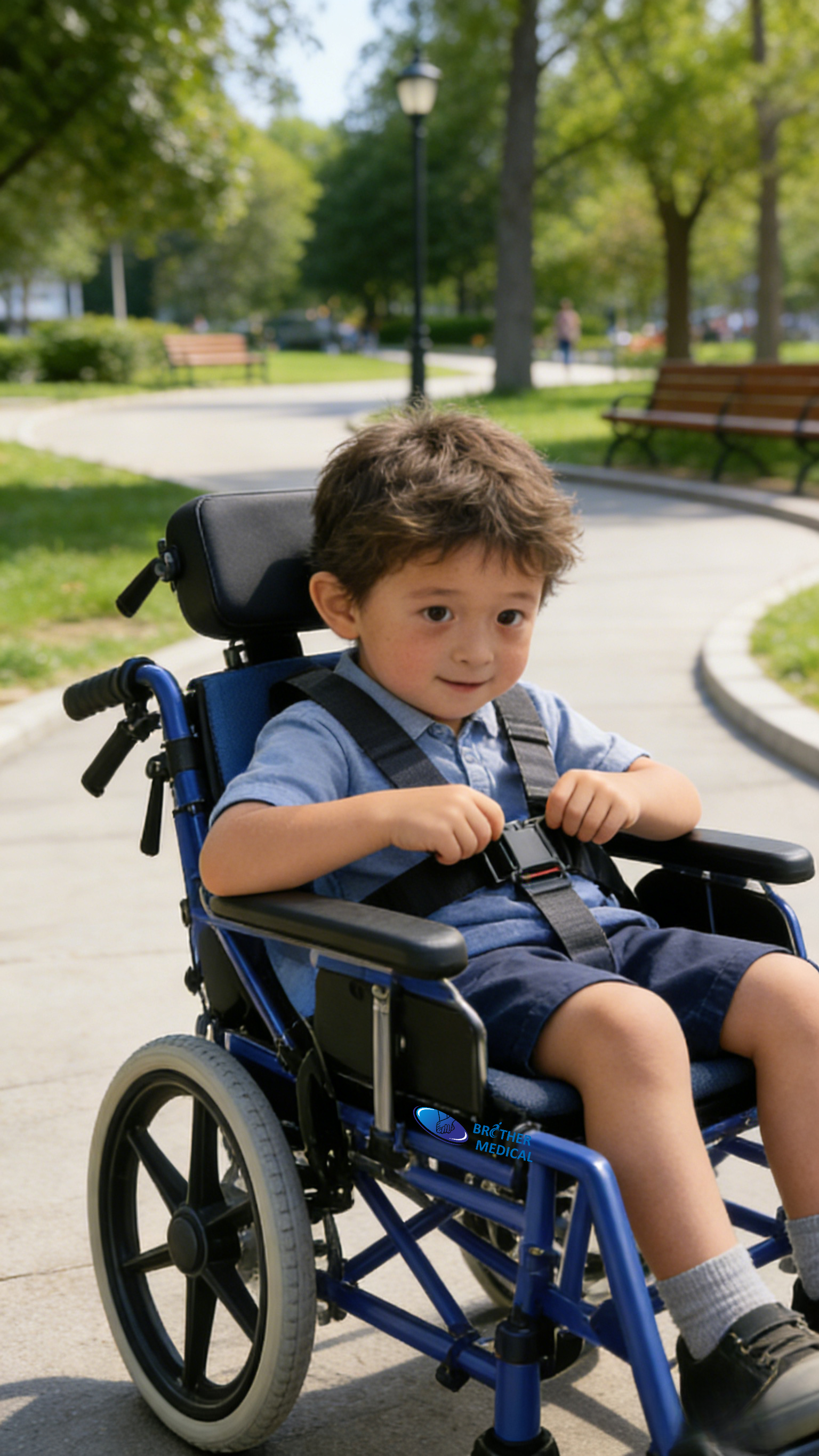 Ayarlanabilir Pediatrik Serebral Palsi Tekerlekli Sandalyesi | Büyümeye Hazır Alüminyum Hareketlilik Yardımı (Mavi)