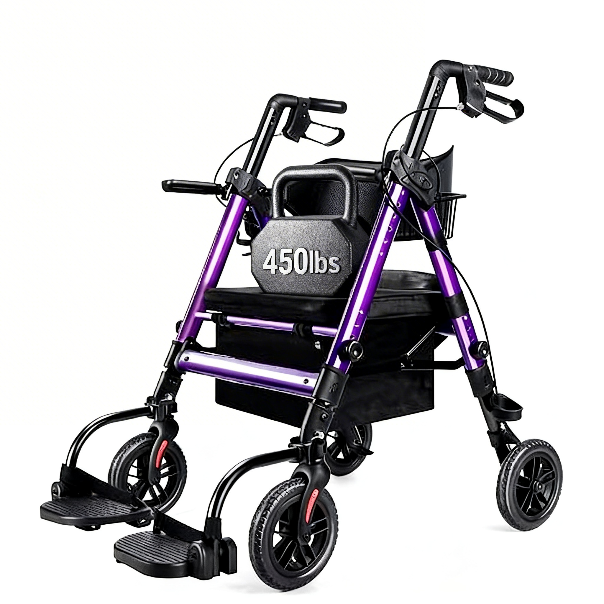 BME888 Ağır Hizmet Tipi 450lbs Kapasiteli Bariatrik 2'si 1 arada Rollator Taşıma Koltuğu, Geniş Yastıklı Koltuk ve Katlanabilir Ayak Dayama Yeri ile