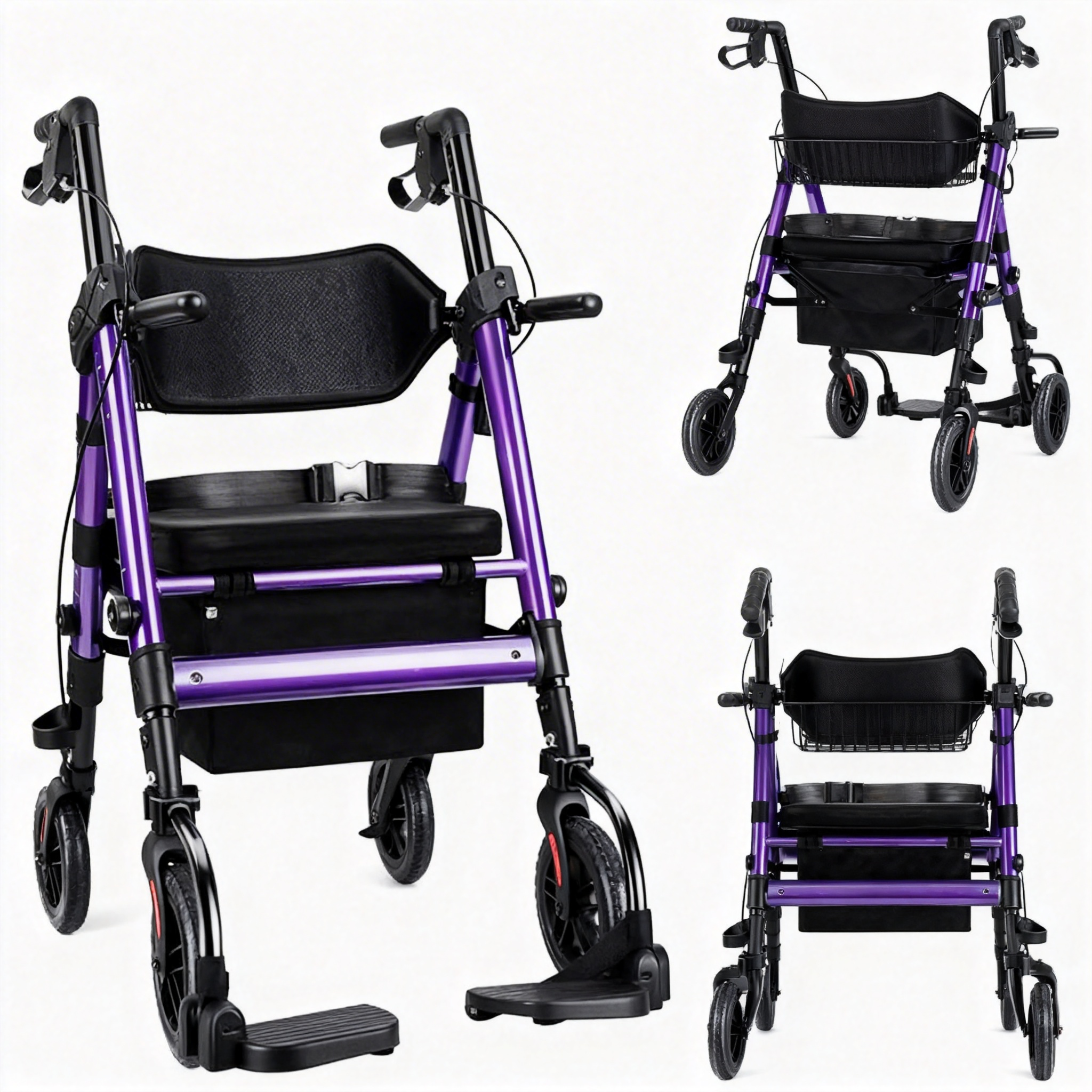 BME888 Ağır Hizmet Tipi 450lbs Kapasiteli Bariatrik 2'si 1 arada Rollator Taşıma Koltuğu, Geniş Yastıklı Koltuk ve Katlanabilir Ayak Dayama Yeri ile