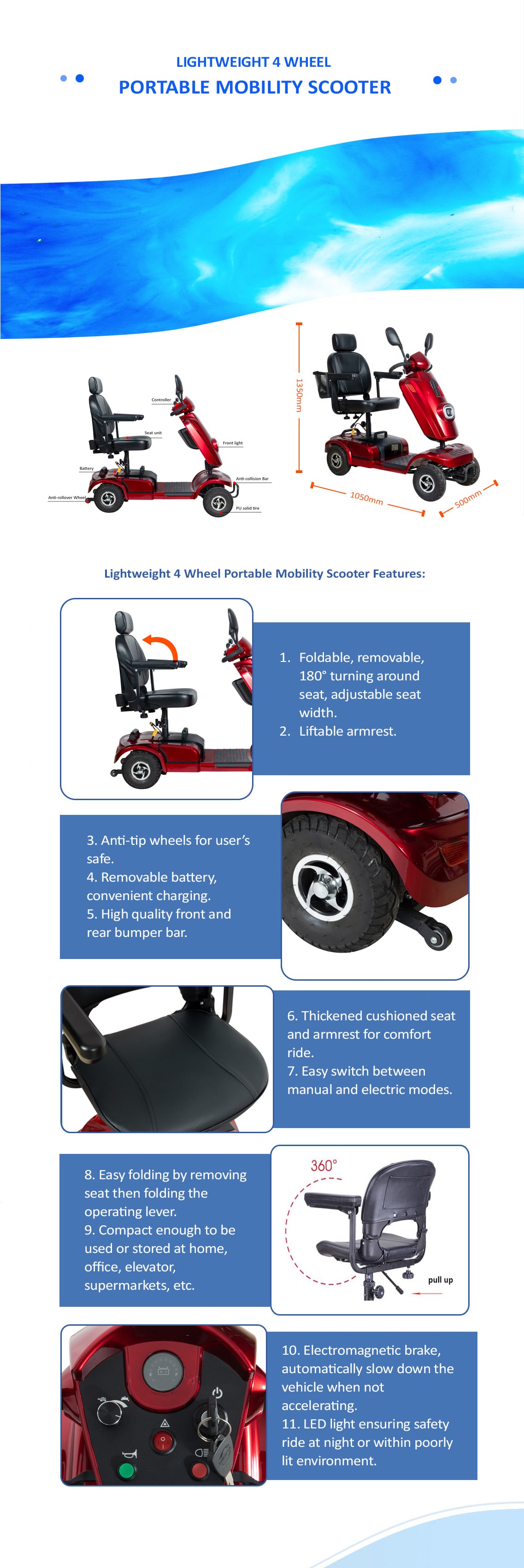 BME4602 D&ouml;rt Tekerlekli Mobilite Scooter &Ouml;zellikleri