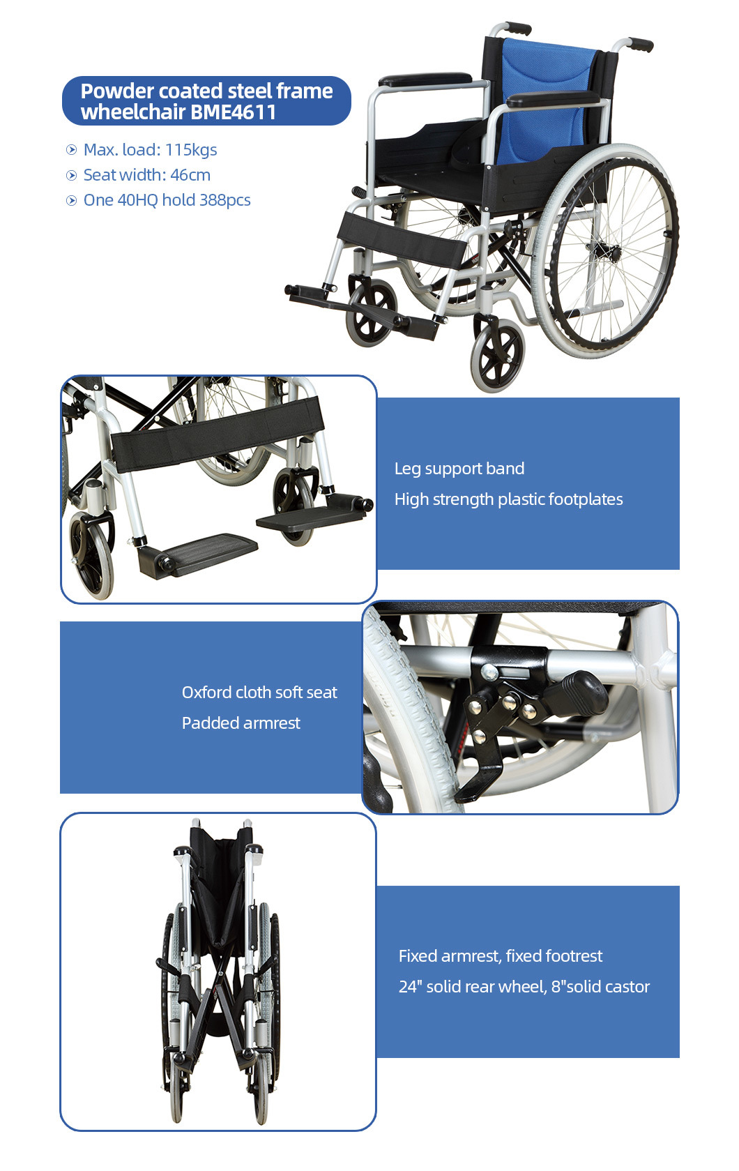 Toz Boyalı &Ccedil;elik &Ccedil;er&ccedil;eve Tekerlekli Sandalye BME4611 Detayları
