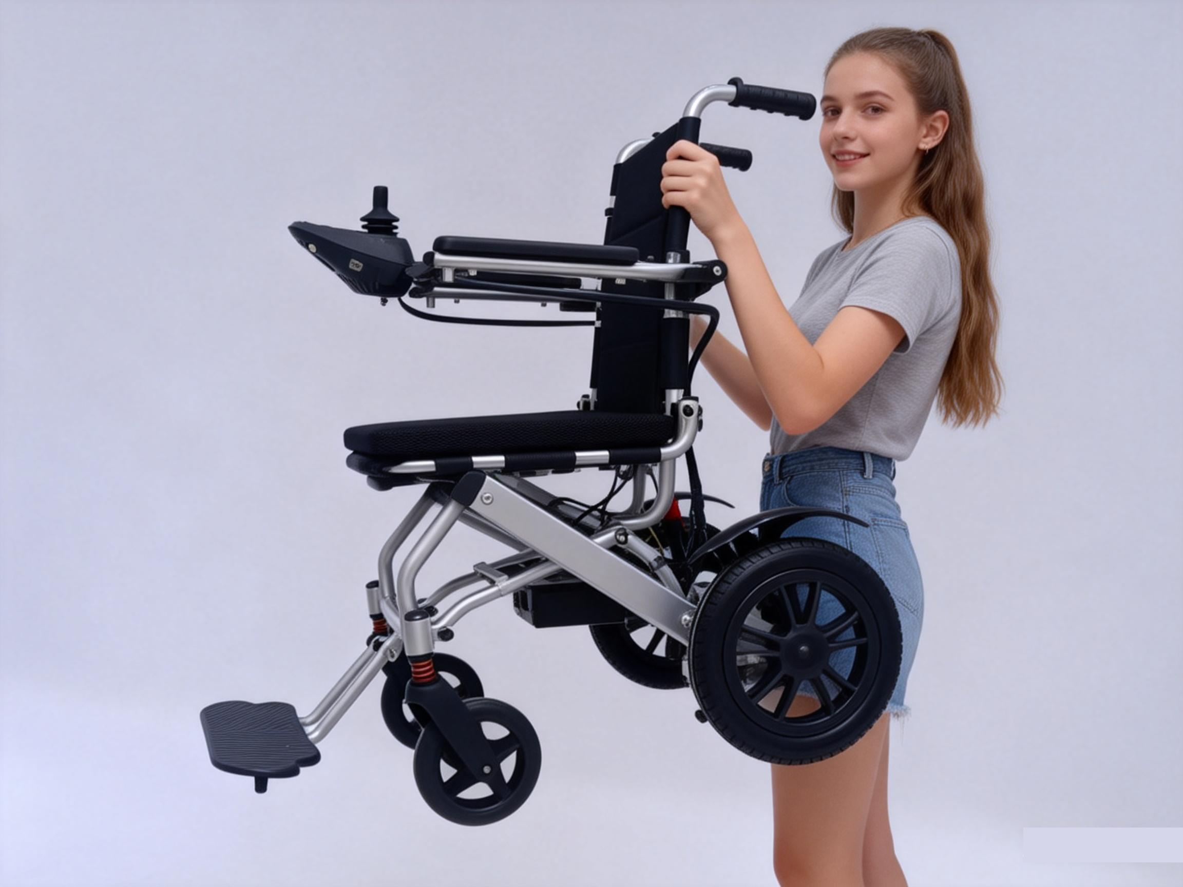 Gen&ccedil; kadın kolayca kaldırabilen ultra hafif elektrikli tekerlekli sandalye 17 kg al&uuml;minyum tasarım 
