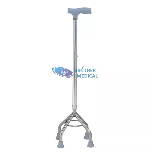Krom kaplamalı tripod tabanlı alüminyum dörtlü baston